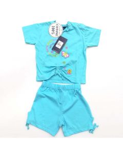 Completo due pezzi neonato femminuccia primavera estate 100% cotone celeste taglia 12 mesi