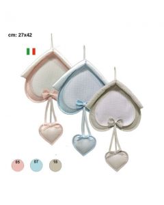 Fiocco nascita cuore in tela aida 25x29 cm  / fn01029