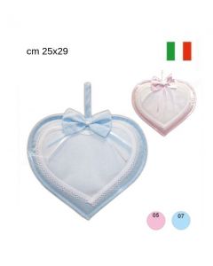 Fiocco nascita cuore in tela aida lurex 25x29 cm  / fn01026.B