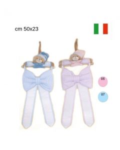 Fiocco nascita fiocco righe con orsetto h 50 cm x l 23 cm  / fn01013.B