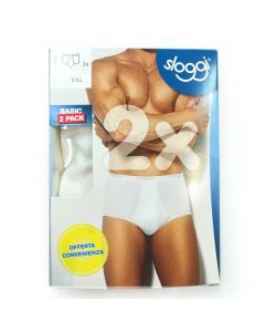 Slip uomo Sloggi in cotone elasticizzato. Bipack linea basic modello maxi. Colore bianco con apertura frontale