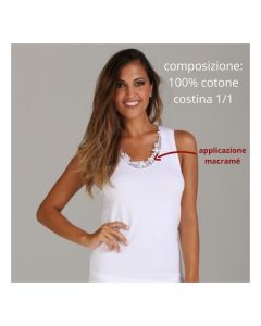 Maglia donna spalla larga 100% cotone costina 1/1 con applicazione macrame'  / 2007