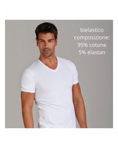 Maglia uomo bielastico scollo v mezza manica 95% cotone 5% elastan  / 4011