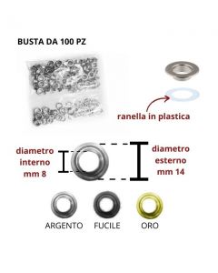 Occhielli in ottone con ranella in plastica mm 8 confezione da 100 pezzi / vl 30