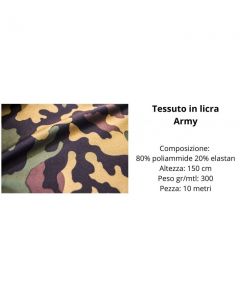 Tessuto in licra stampato  80% poliammide 20% elastan pezza da 10 metri / army