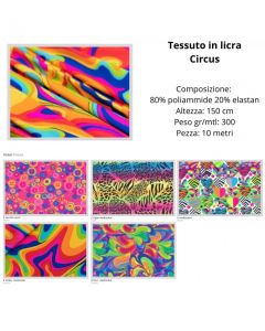 Tessuto in licra stampato  80% poliammide 20% elastan pezza da 10 metri / circus