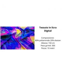 Tessuto in licra stampato  80% poliammide 20% elastan pezza da 10 metri / digital