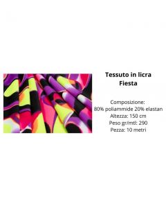 Tessuto in licra stampato  80% poliammide 20% elastan pezza da 10 metri / fiesta