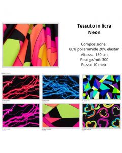 Tessuto in licra stampato  80% poliammide 20% elastan pezza da 10 metri / neon