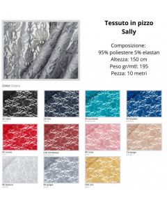 Tessuto in pizzo effetto glitter 95% poliestere 5% elastan  pezza da 10 metri / sally